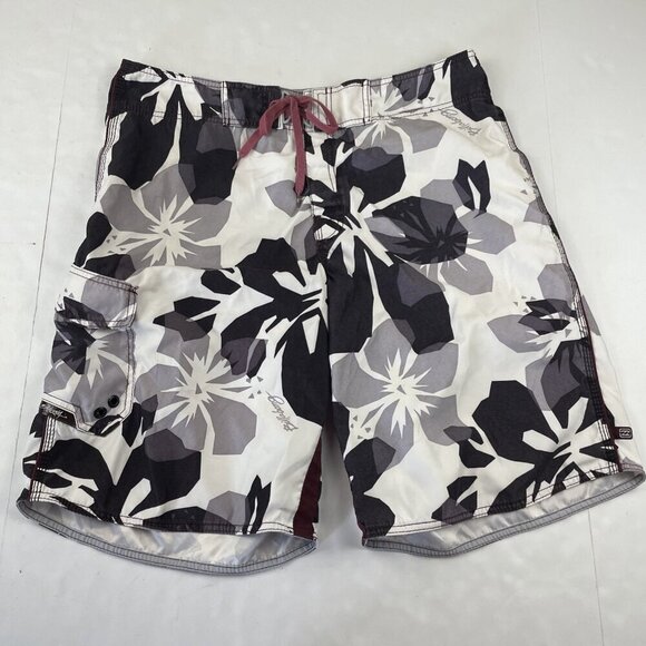 Billabong Boardshorts Swim Trunks Men’s 36 White Black Hawaiian Floral Pockets - Picture 1 of 9